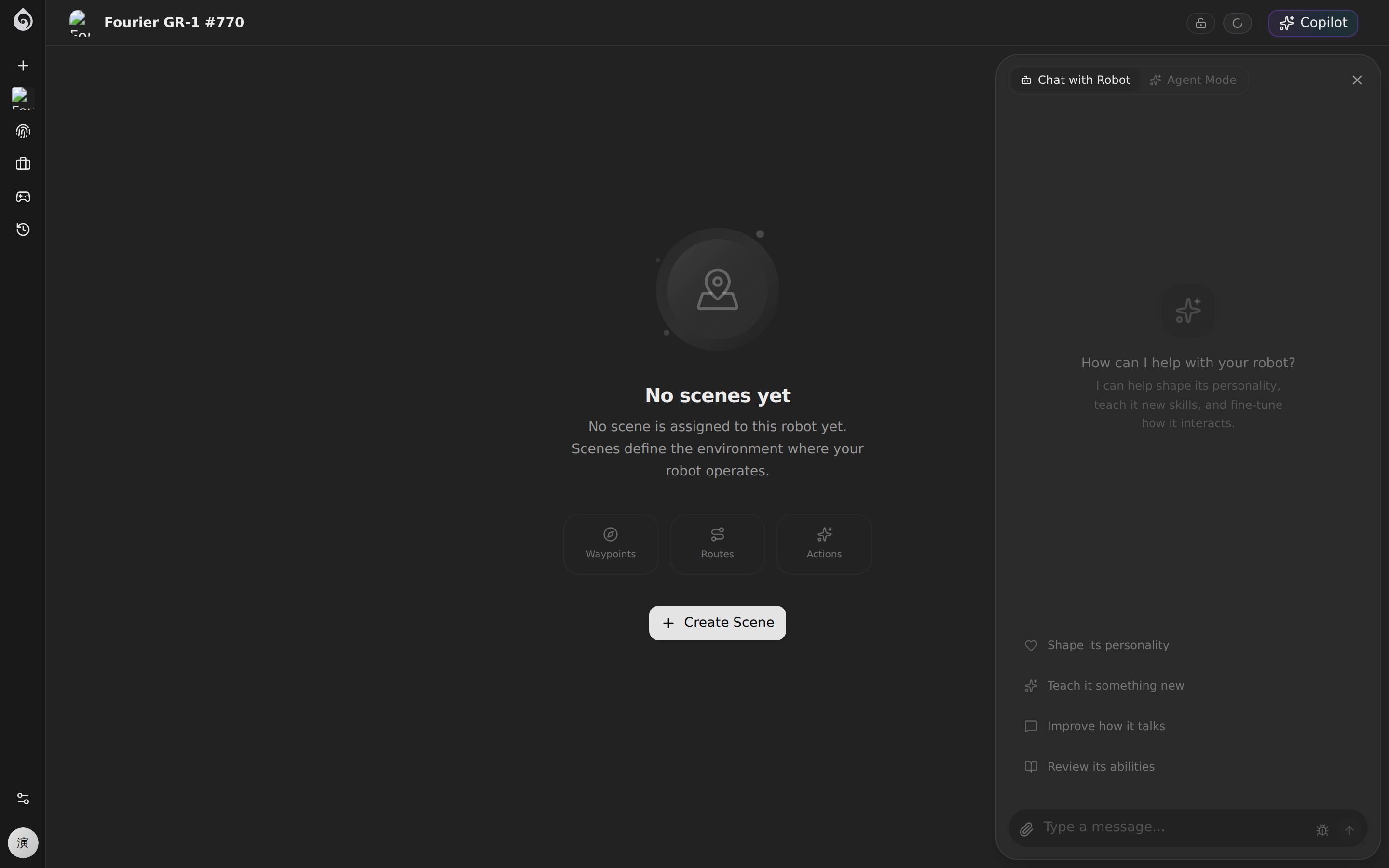 Scene management page with map and navigation elements